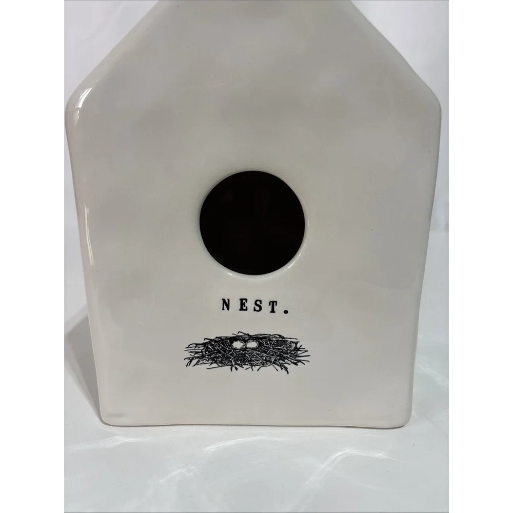 Rae Dunn 2017 Ceramic Birdhouse NEST‎ Green Bow Artisan Collection by Magenta